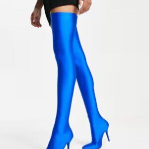 Azalea Wang Blue Stiletto Heel Heart Out Extreme Thigh High Boots Size